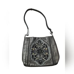 Brighton Bronze Colored ANJU Emellished Jeweled Leather purse 9.5 By 11.5